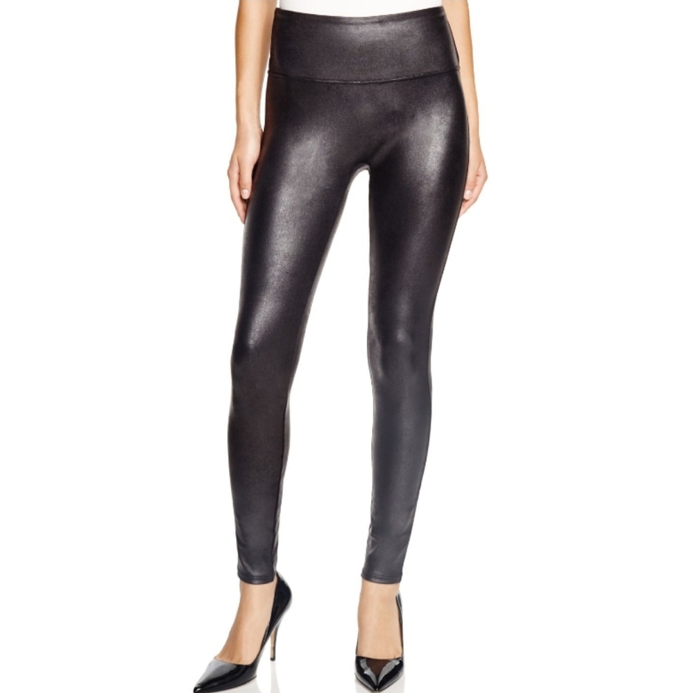 Spanx Black Faux Leather Seamless Shaping Leggings Womens Sz 1X